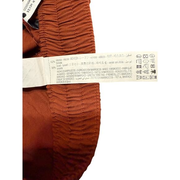 ZARA Wide-Leg Slacks Four-Pocket Burnt Orange Women’s M Elastic Tie Waist - Picture 14 of 16